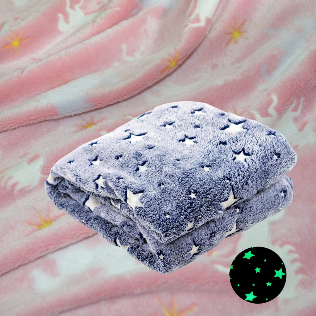 glow in the dark blanket unicorn galaxy cozy throw