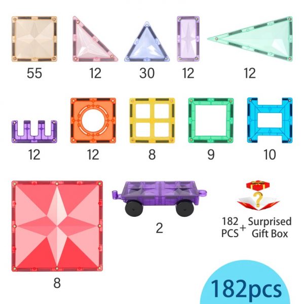 Magnetic Rainbow Tiles 182 Piece Set