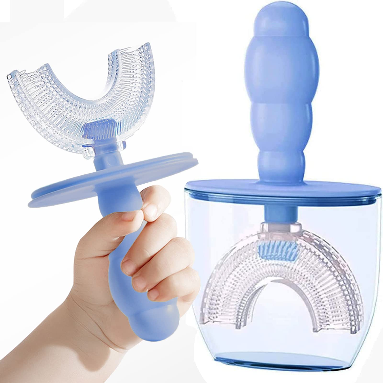 Bear U-Shaped Toothbrush in Case - Child Blue