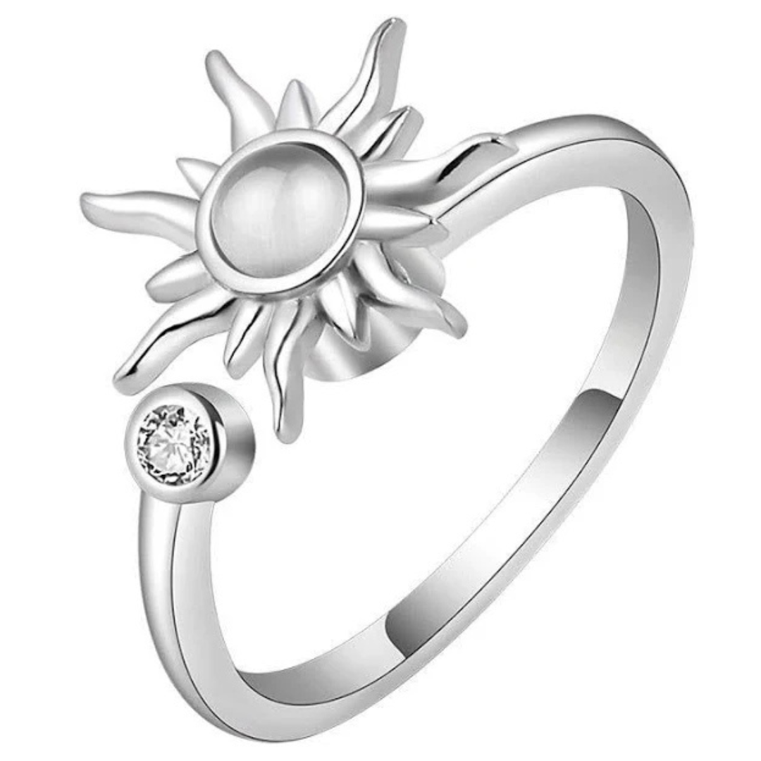 Sun Stone Spinner Fidget Ring Silver