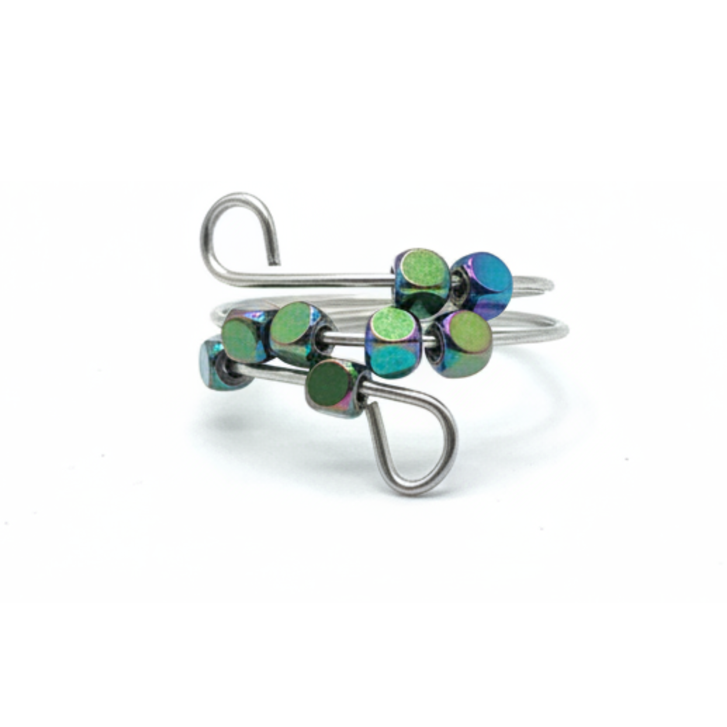 Metallic Rainbow Bead Fidget Ring Adjustable