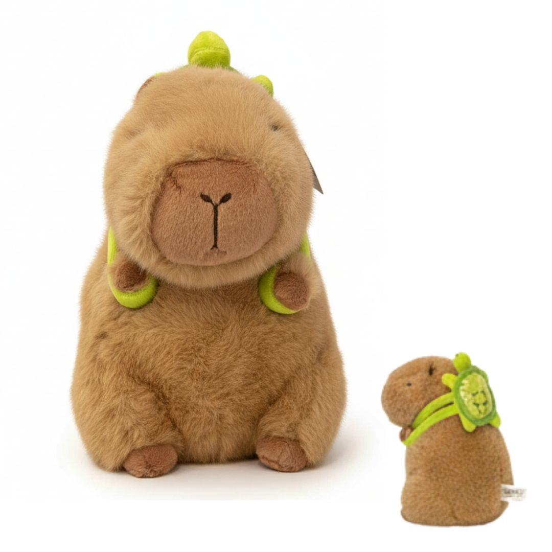 Fuzzy Capybara with Turtle Backpack Soft Plush