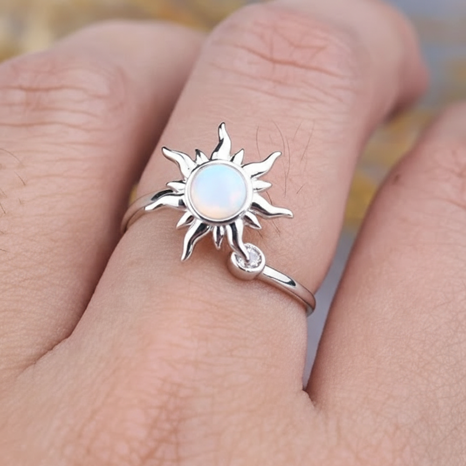 Sun Stone Spinner Fidget Ring Silver
