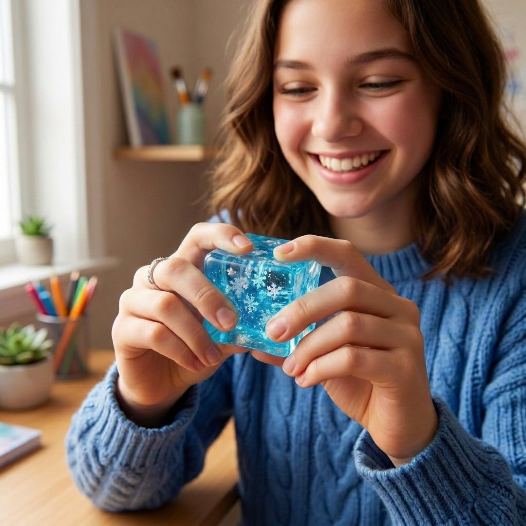 Jelly Cube Squishy - Blue Snowflake 3 Pack