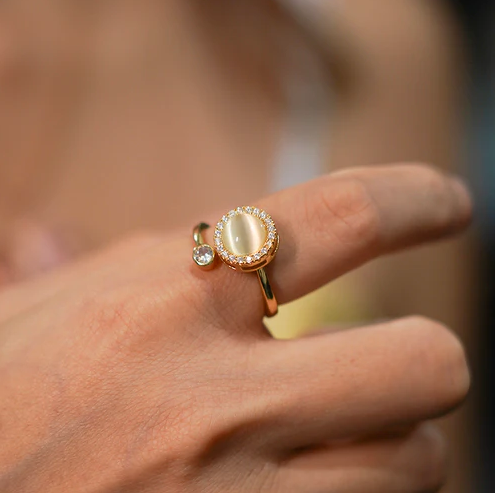 Round Opal Spinner Fidget Ring Gold